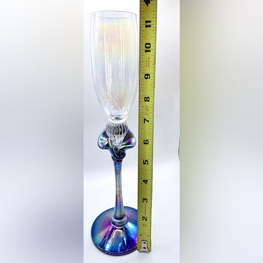 🥂GORGEOUS Estate Murano Crystal & Iridescent Glass Flutes (2), 11.25” x 3.25” - Picture 8 of 9